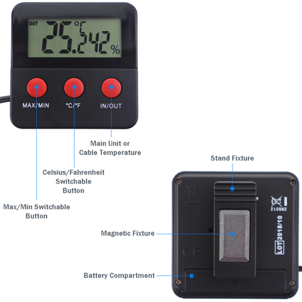Digital Thermometer Hygrometer with Remote Probes
