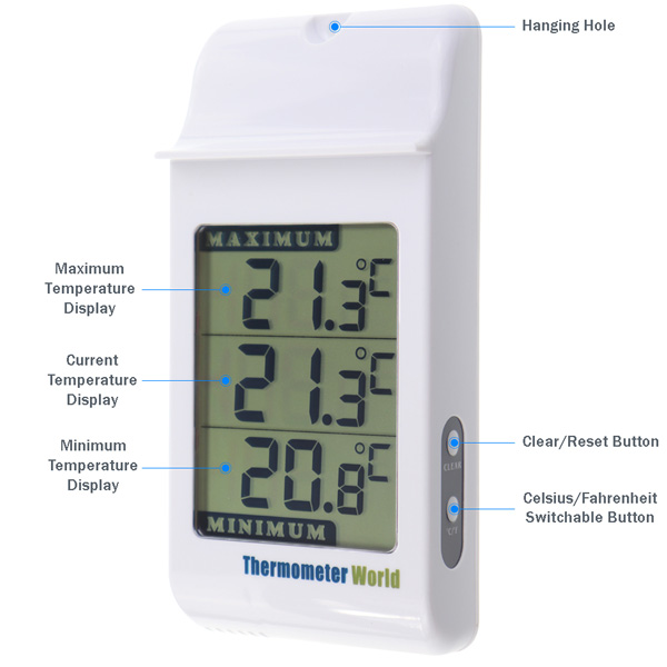 Thermometer World Digital Max Min Thermometer - Garden Greenhouse Indoor  Outdoor WallIP65 Rating : : Patio, Lawn & Garden