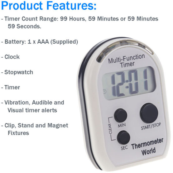 Kitchen Timer And Clock - Multi-function Alarm - Thermometer World